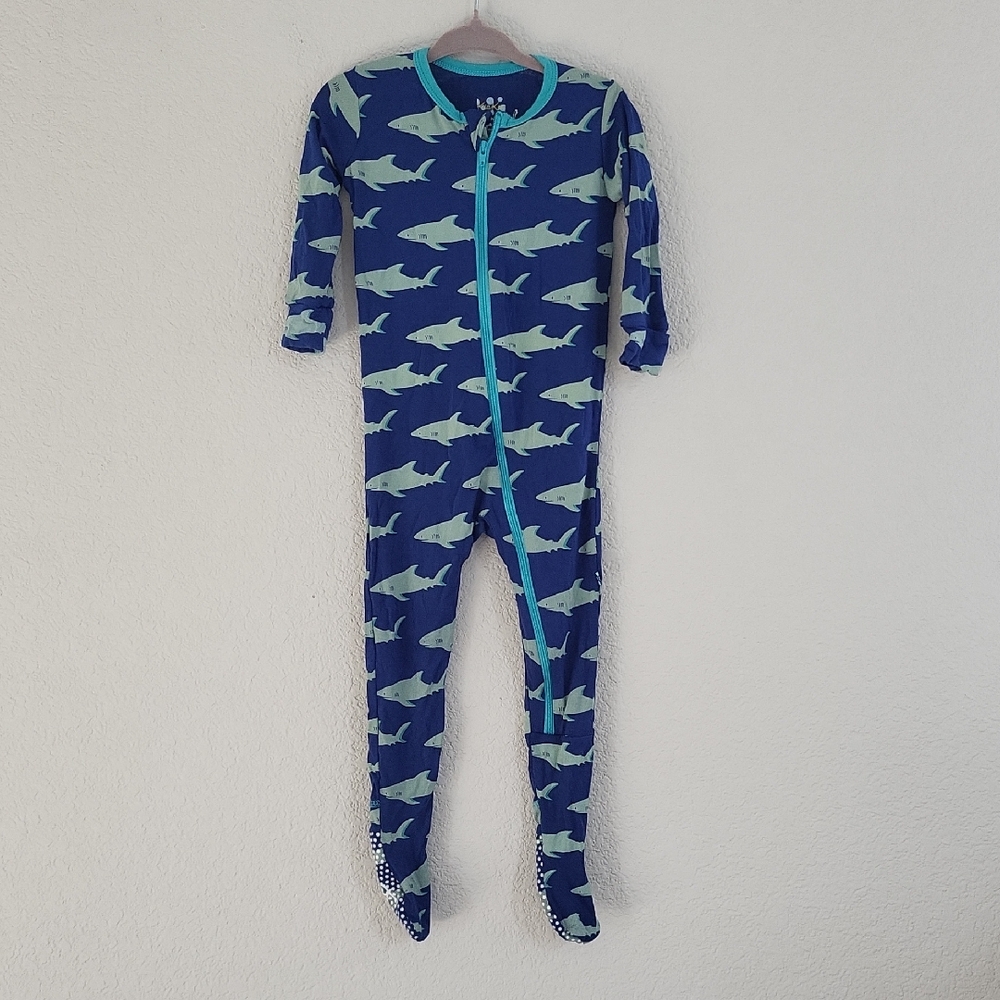 KicKee Pants Blue Shark Print Baby Footie Pajamas